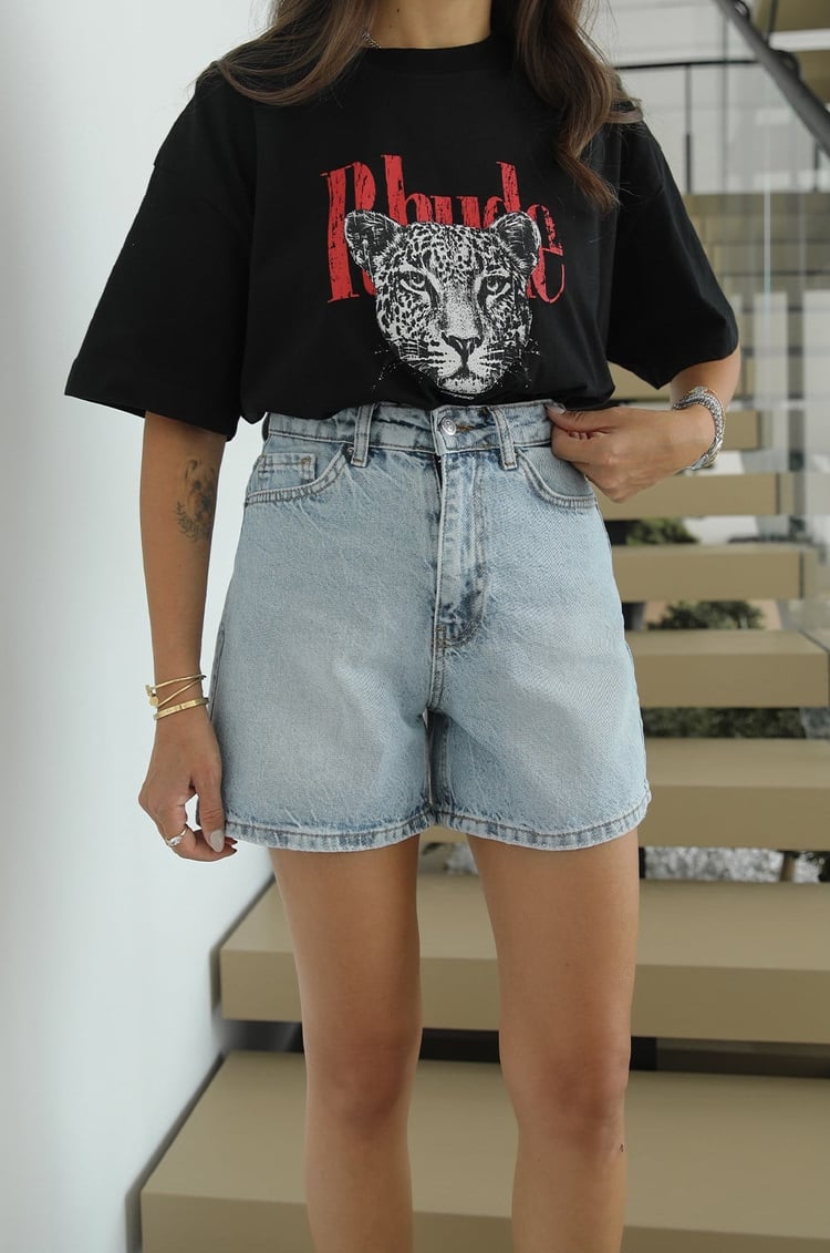 Açık Mavi Yüksek Bel Denim Şort