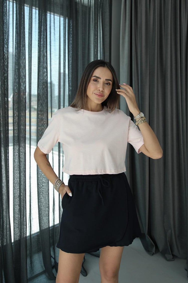 Açık Pembe Kısa Basic Tişört