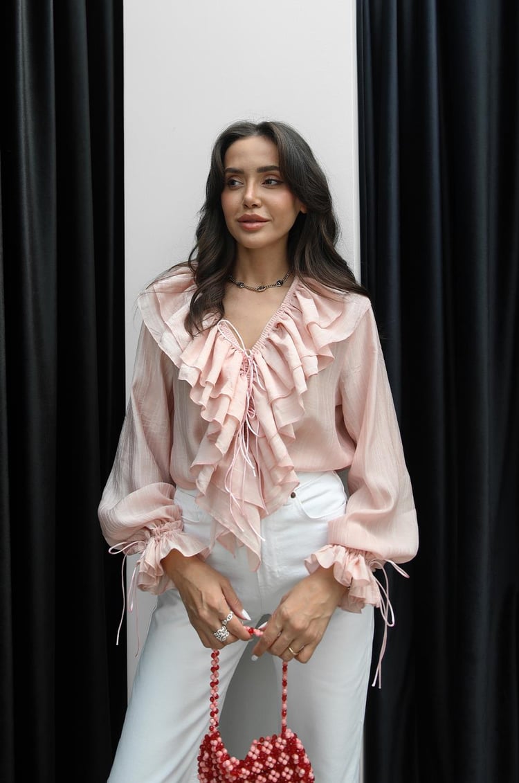 Açık Pembe Tucker Fırfırlı Bluz
