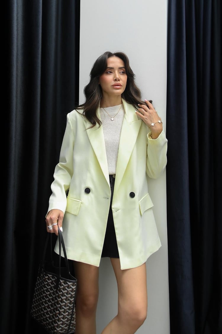 Açık Sarı Çift Düğmeli Blazer Ceket