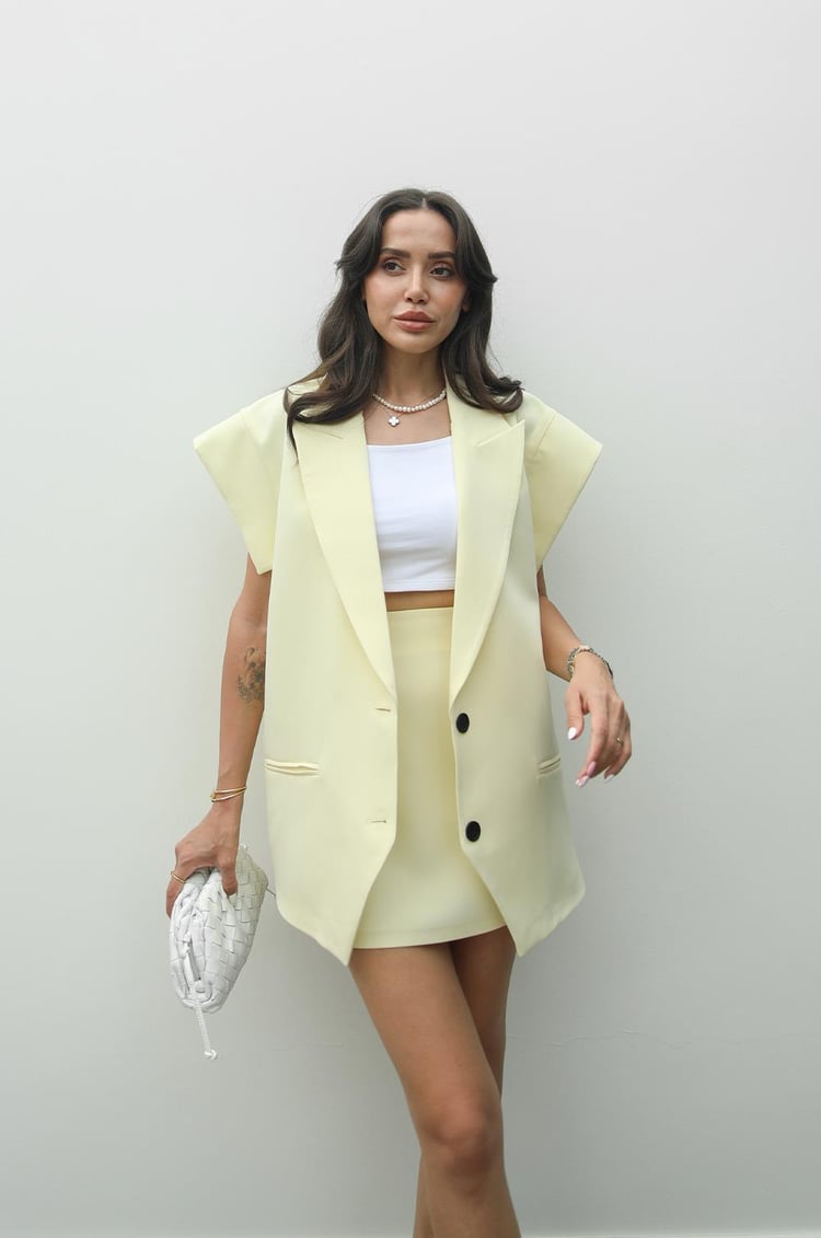 Açık Sarı Gish Yelek Etek Takım