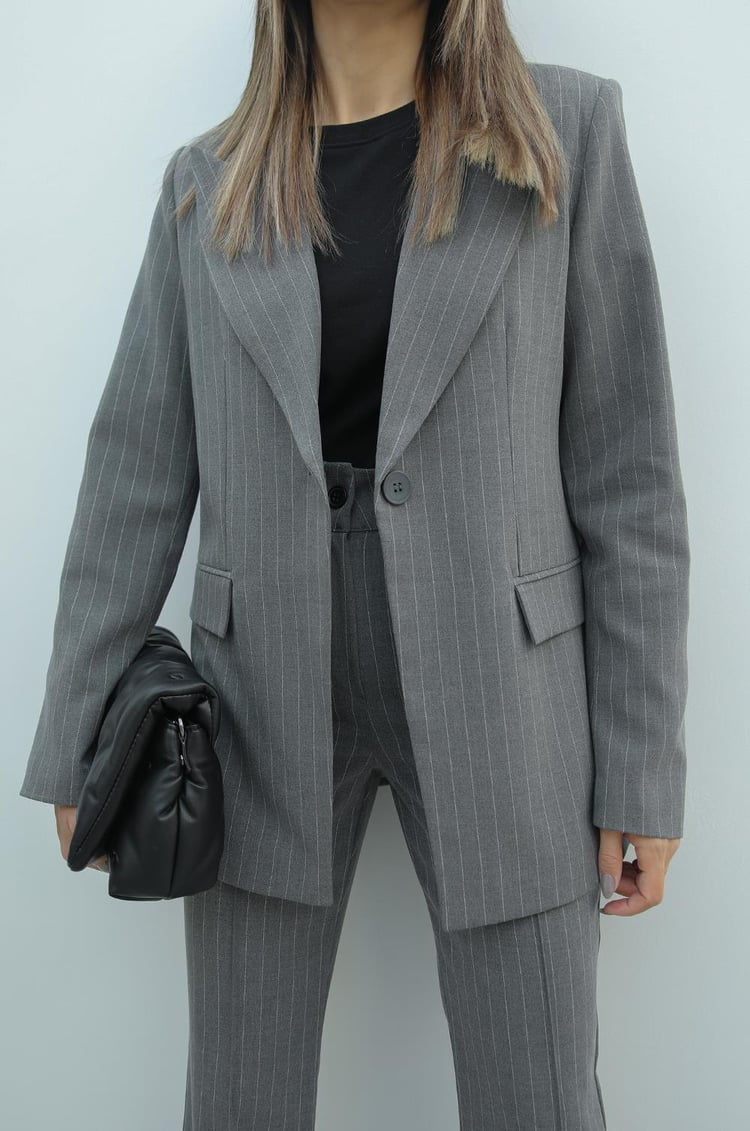 Antrasit Çizgili İspanyol Pantolon Blazer Premium Takım