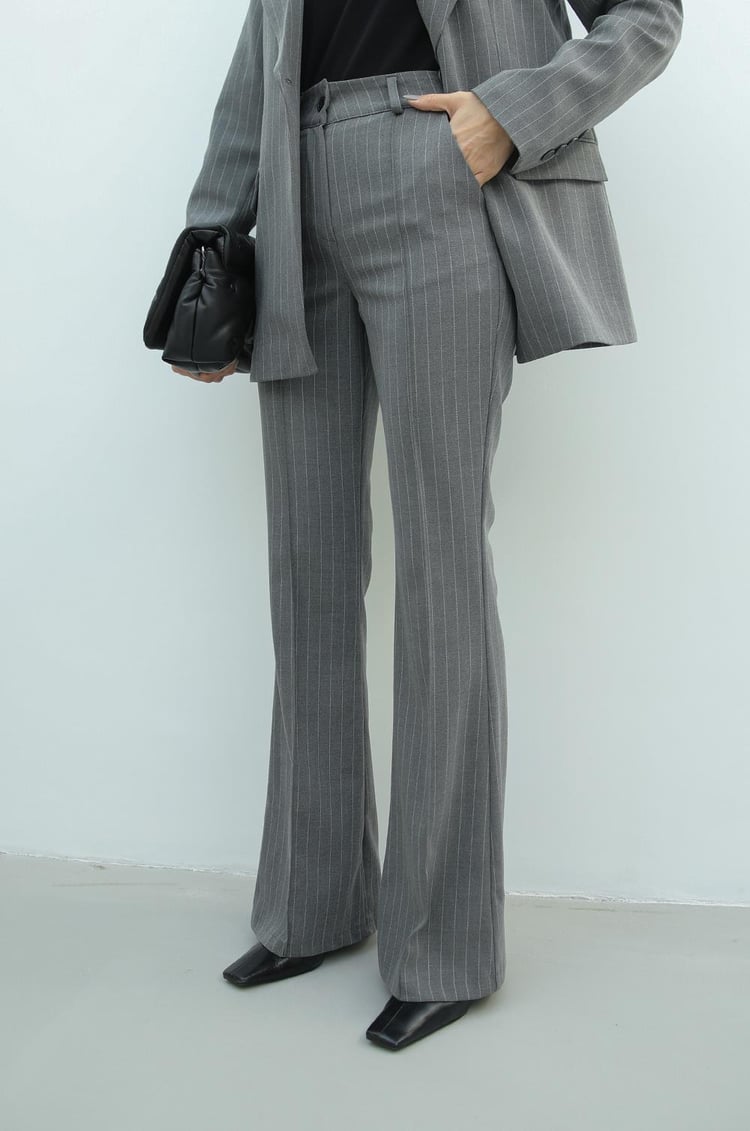 Antrasit Çizgili İspanyol Pantolon Blazer Premium Takım