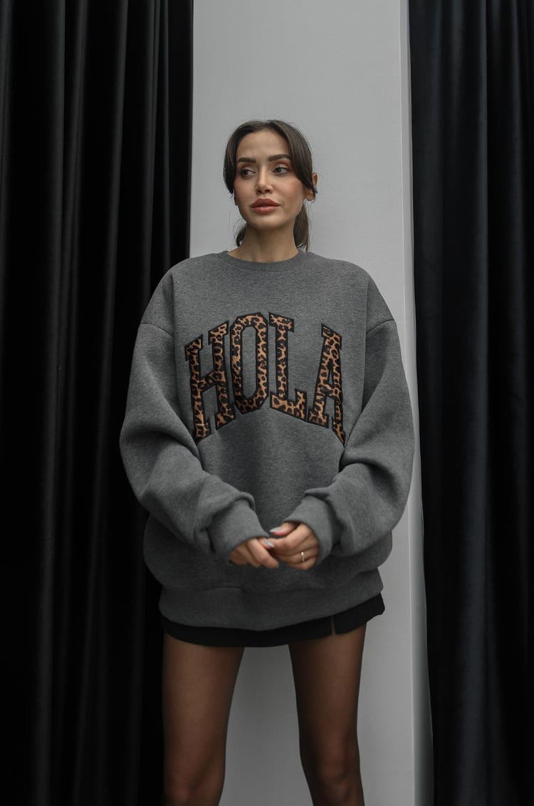 Antrasit Hola Baskılı Sweatshirt