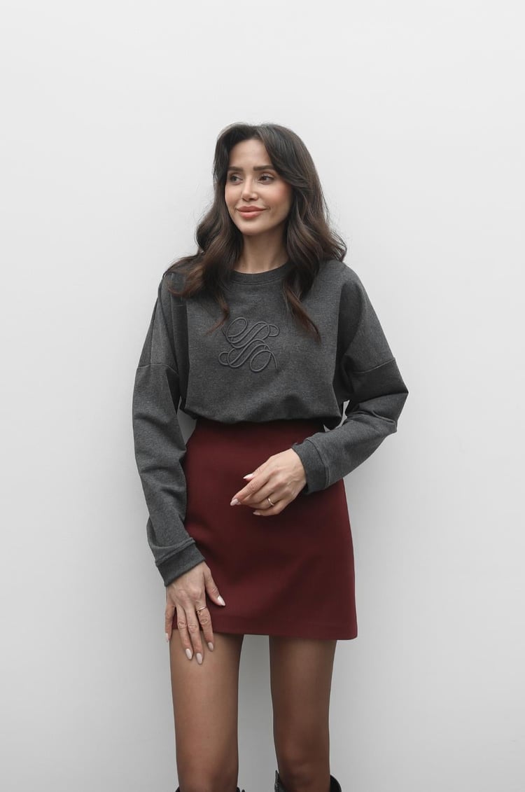 Antrasit İşlemeli Sweatshirt