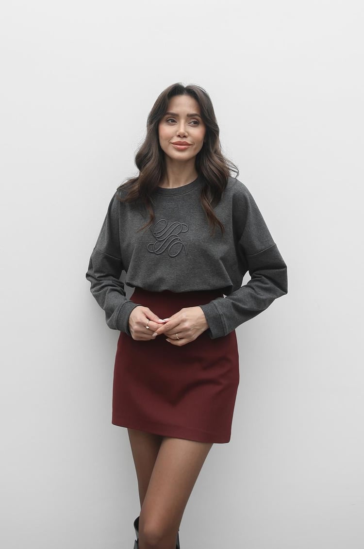 Antrasit İşlemeli Sweatshirt