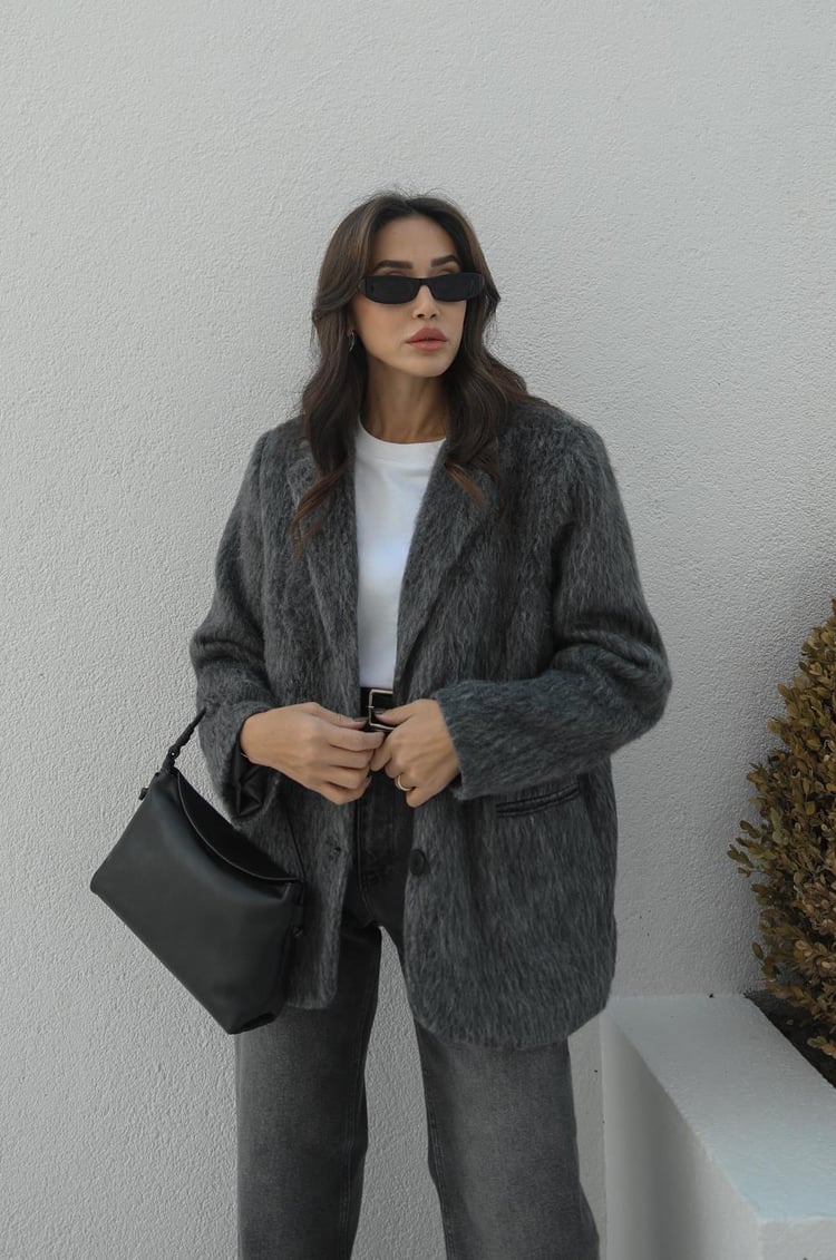 Antrasit Kırçıllı Kaşe Blazer Ceket