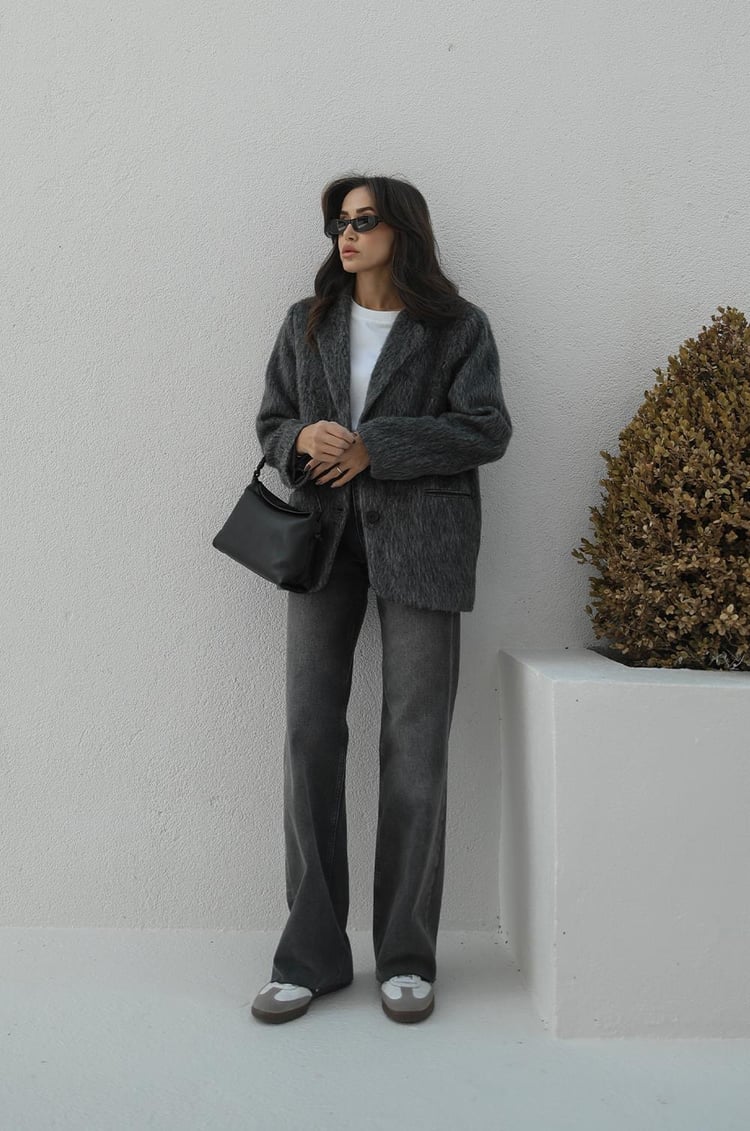 Antrasit Kırçıllı Kaşe Blazer Ceket