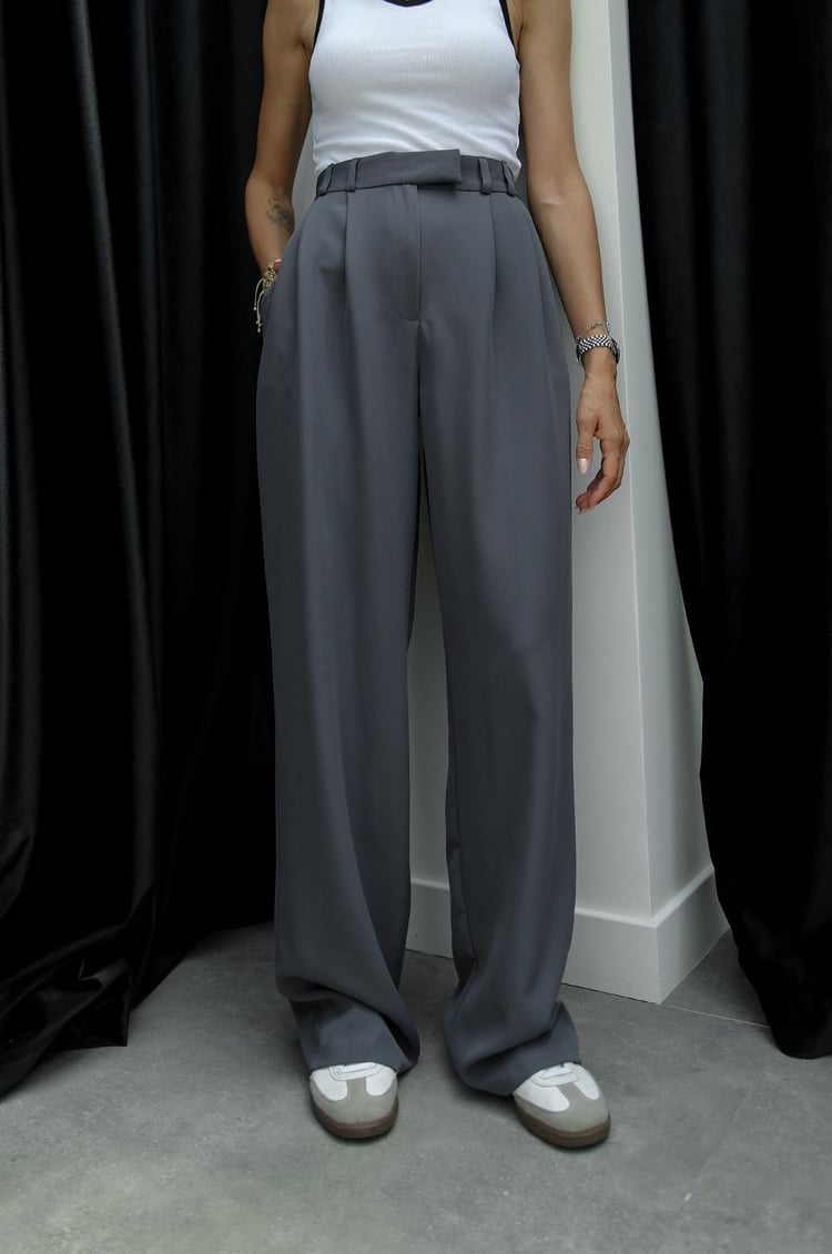 Antrasit Pleated Palazzo Pantolon