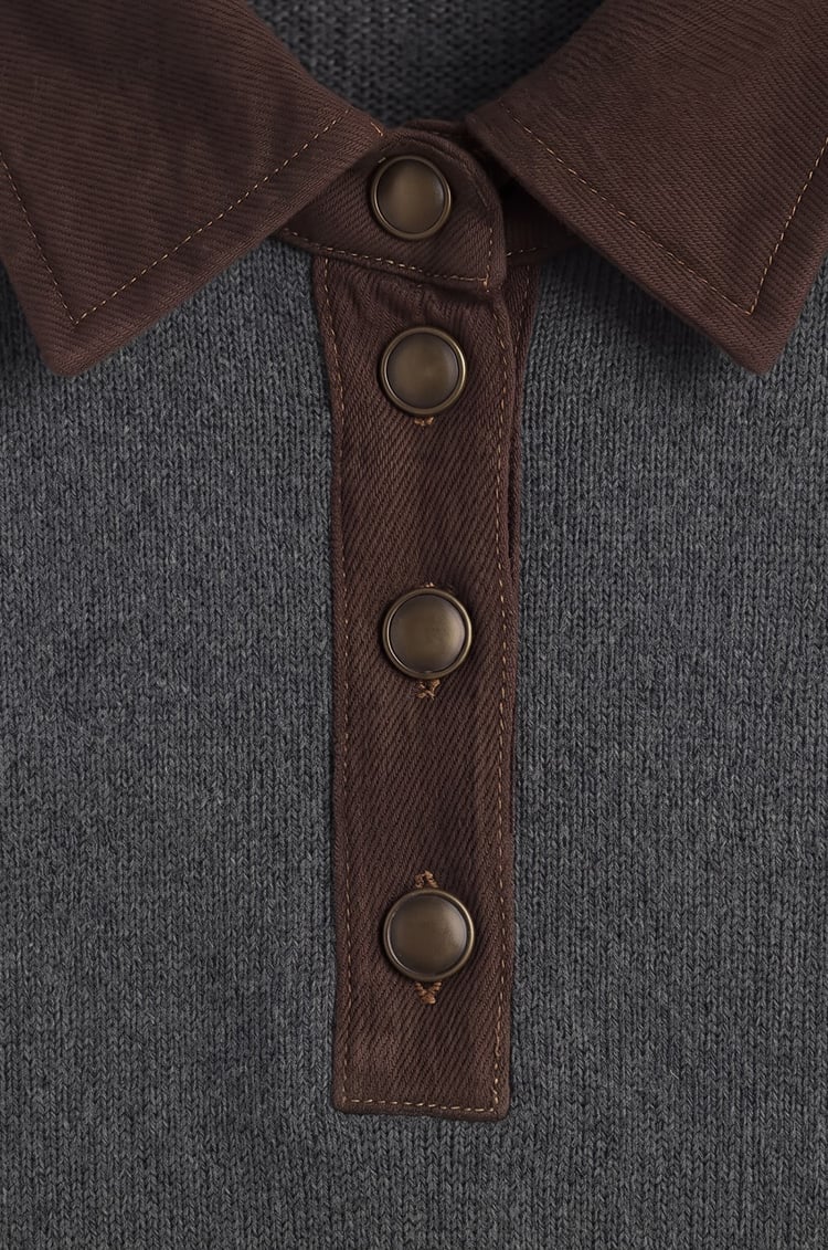 Antrasit Rengi Yakası Kolları Denim Detaylı Kazak
