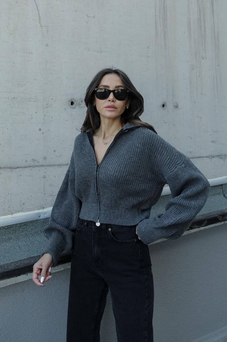 Antrasit Selanik Fermuarlı Hırka