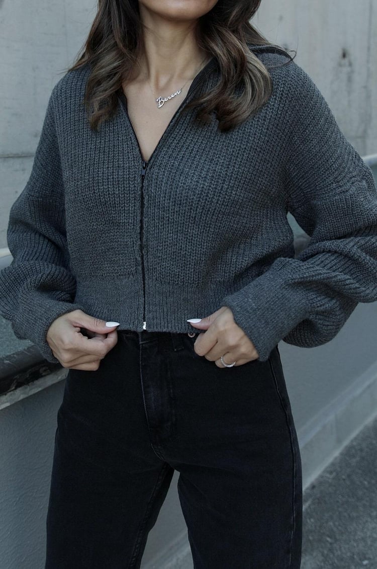 Antrasit Selanik Fermuarlı Hırka