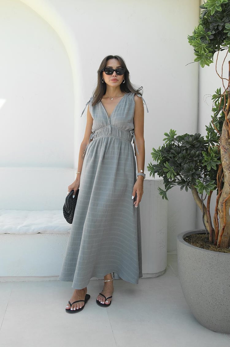 Antrasit Shada Beli Lastik Detaylı Elbise