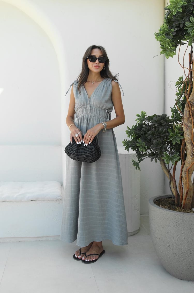 Antrasit Shada Beli Lastik Detaylı Elbise