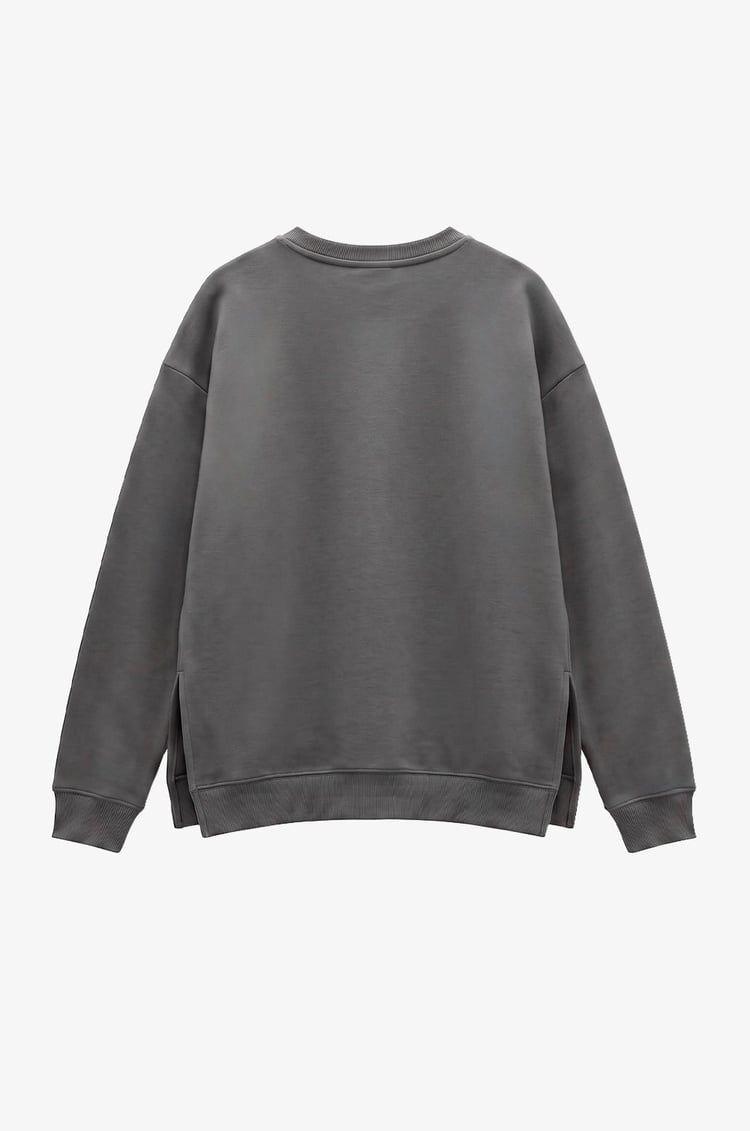Antrasit Yanları Yırtmaçlı Oversize Sweatshirt