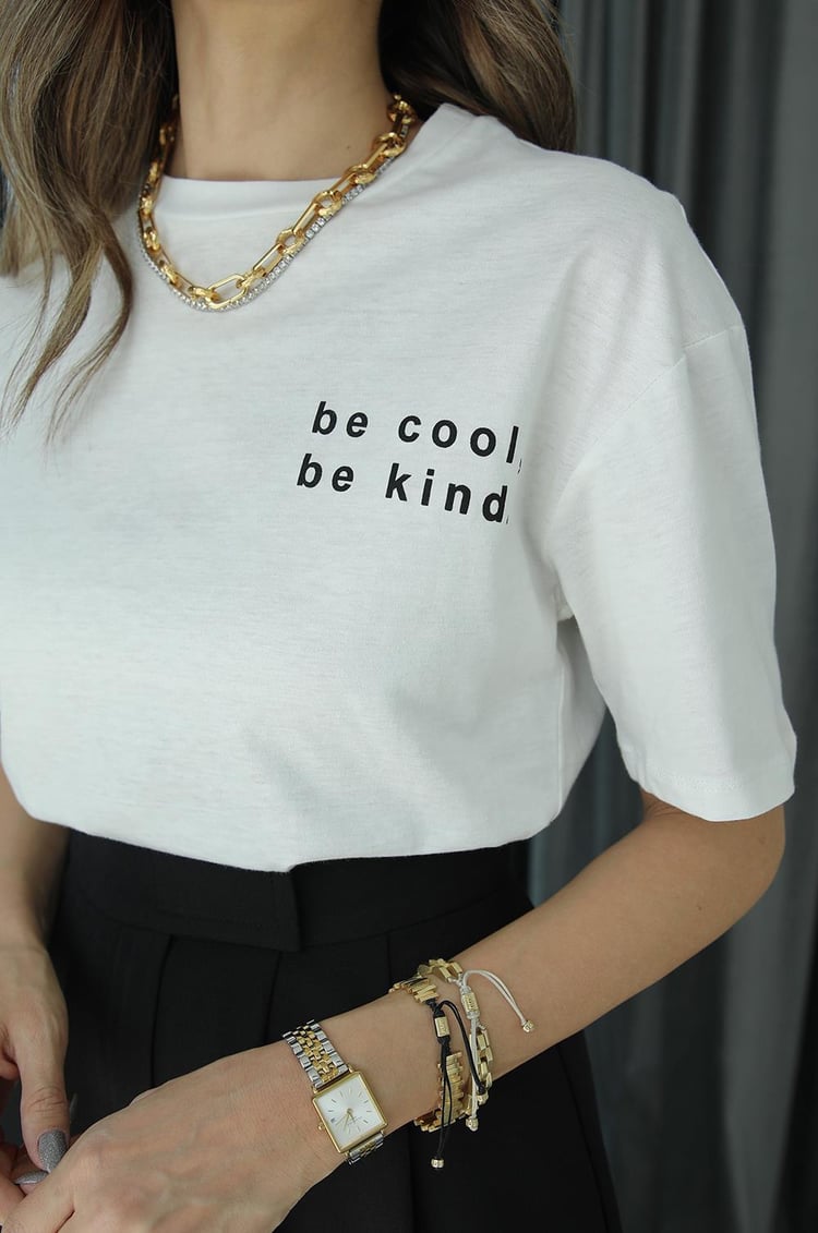 Be Cool Yazı Baskılı Beyaz Tişört