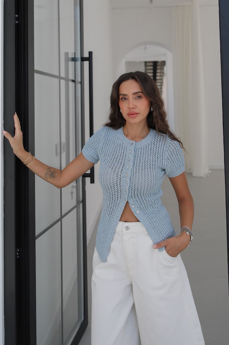 Bebe Mavisi Ajurlu Triko Hırka