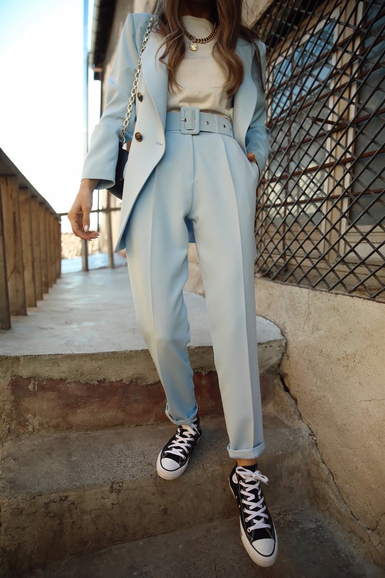 Bebe Mavisi Blazer Ceket/Kemerli Pantolon Takım