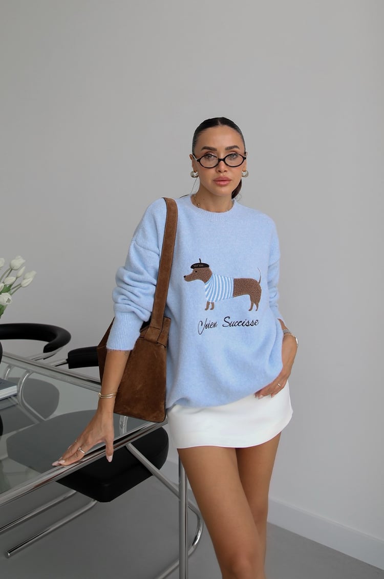 Bebe Mavisi Köpek İşlemeli Yumoş Kazak