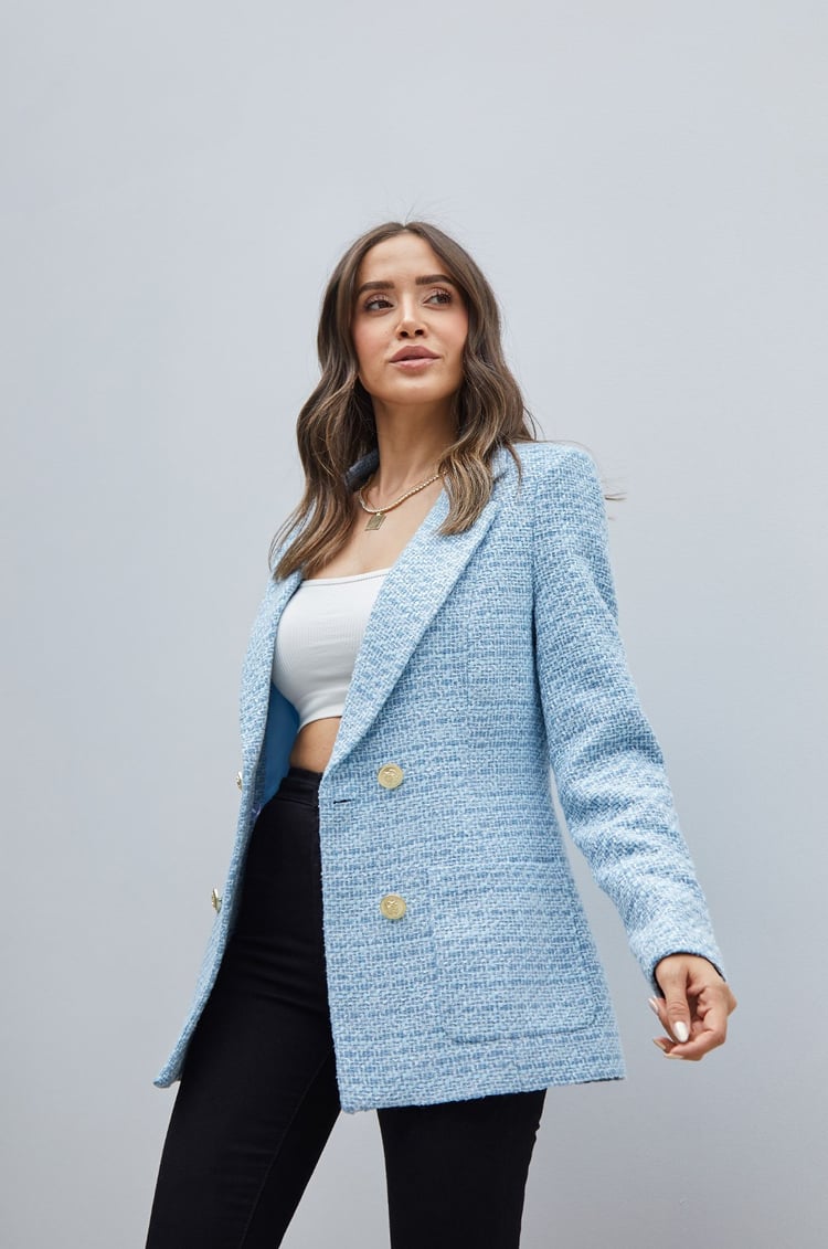 Bebe Mavisi Tüvit Blazer Ceket