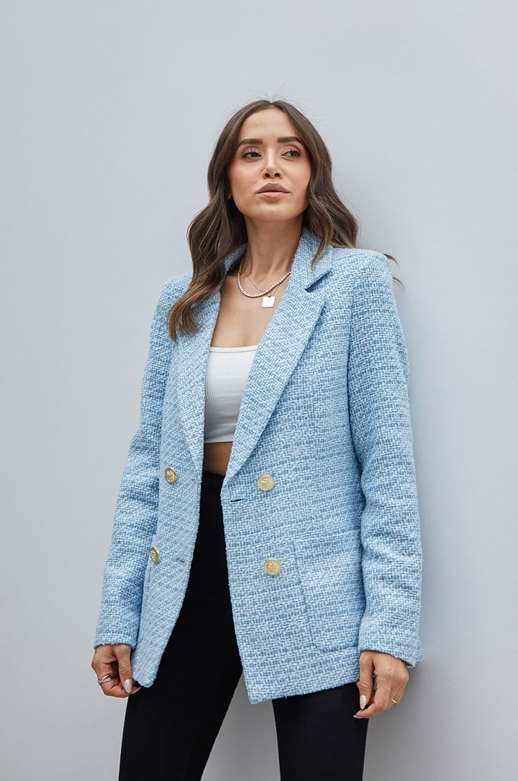 Bebe Mavisi Tüvit Blazer Ceket