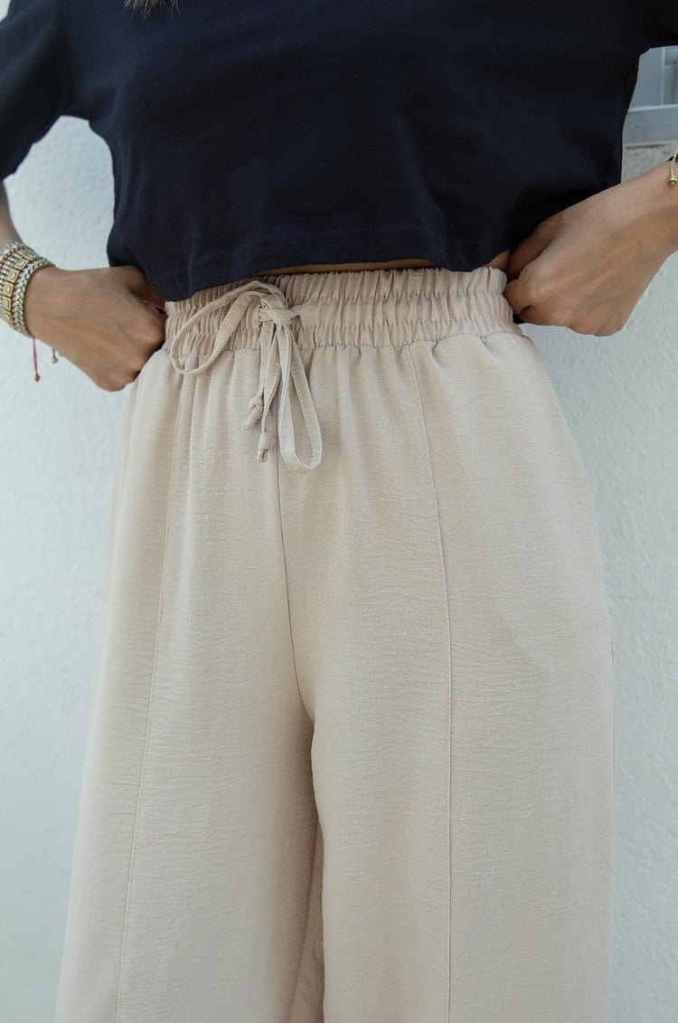 Bej Beli İpli Aerobin Pantolon