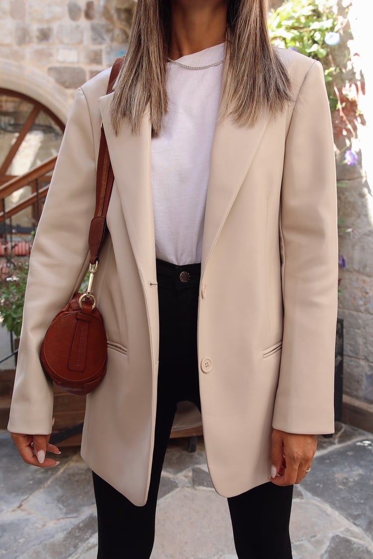 Bej Blazer Deri Ceket