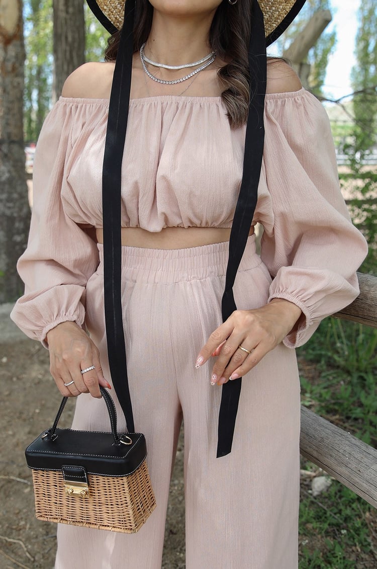 Bej Bol Paça Pantolon Crop Takım