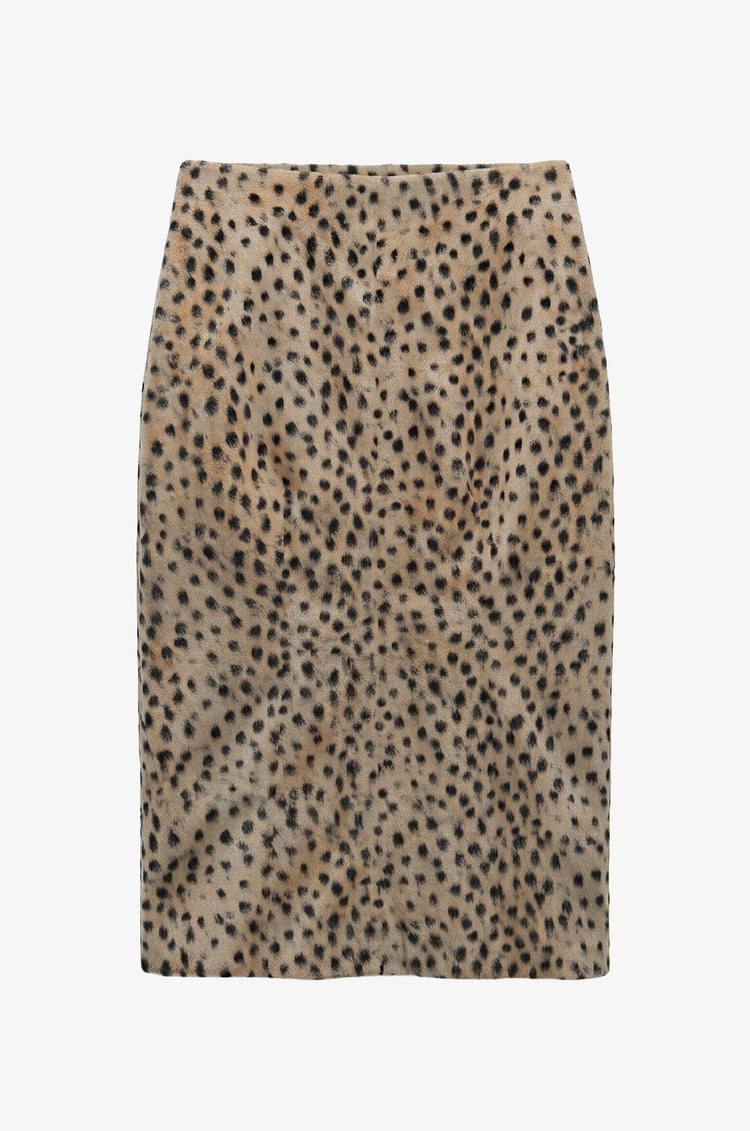 Bej Deer Print Etek Ceket Takım