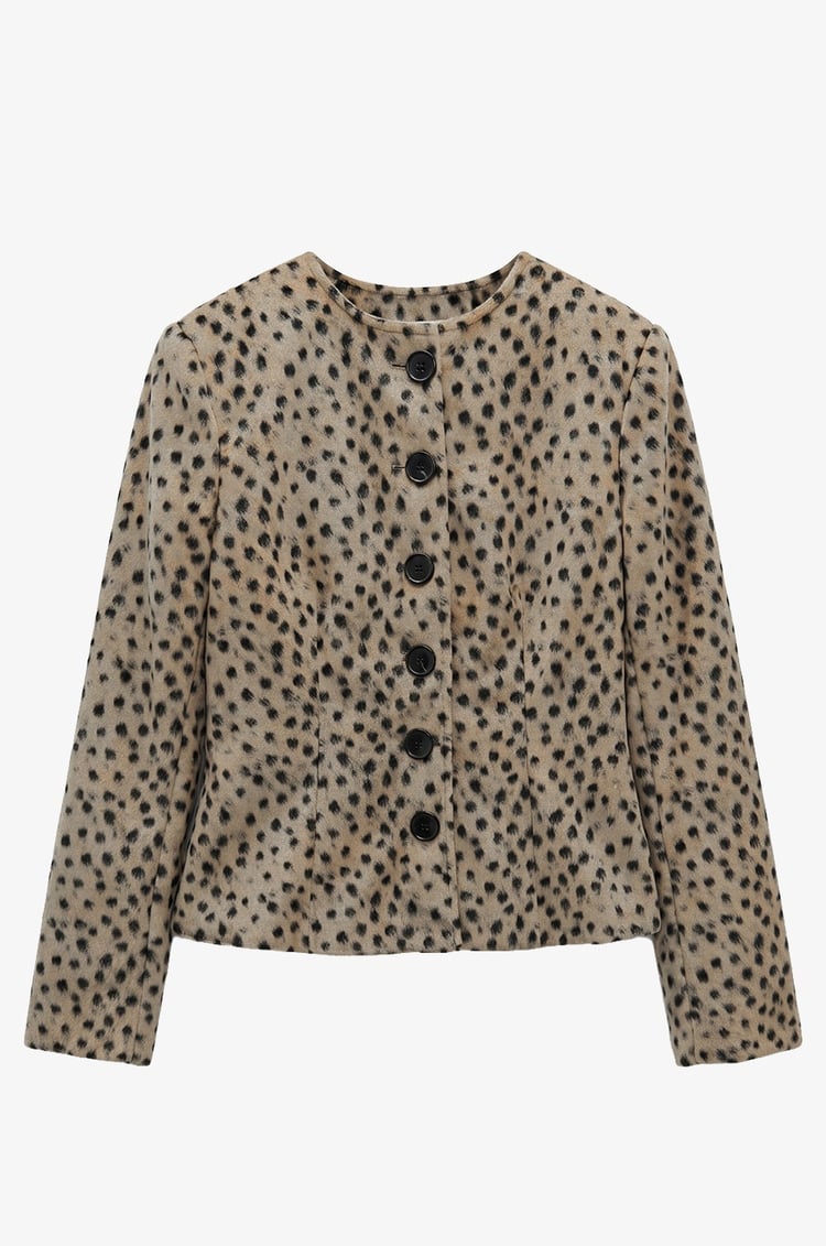 Bej Deer Print Etek Ceket Takım