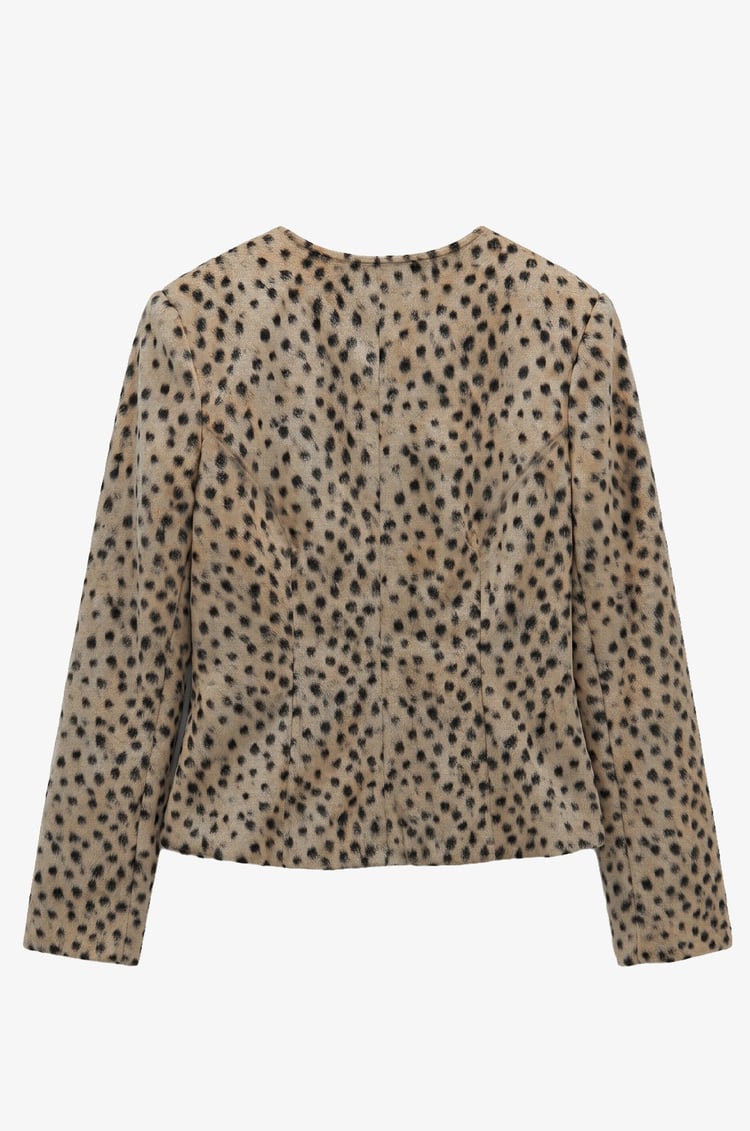Bej Deer Print Etek Ceket Takım