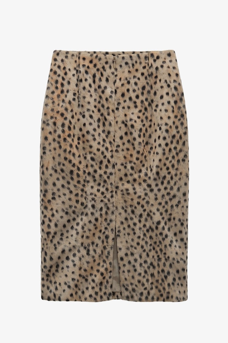 Bej Deer Print Etek Ceket Takım