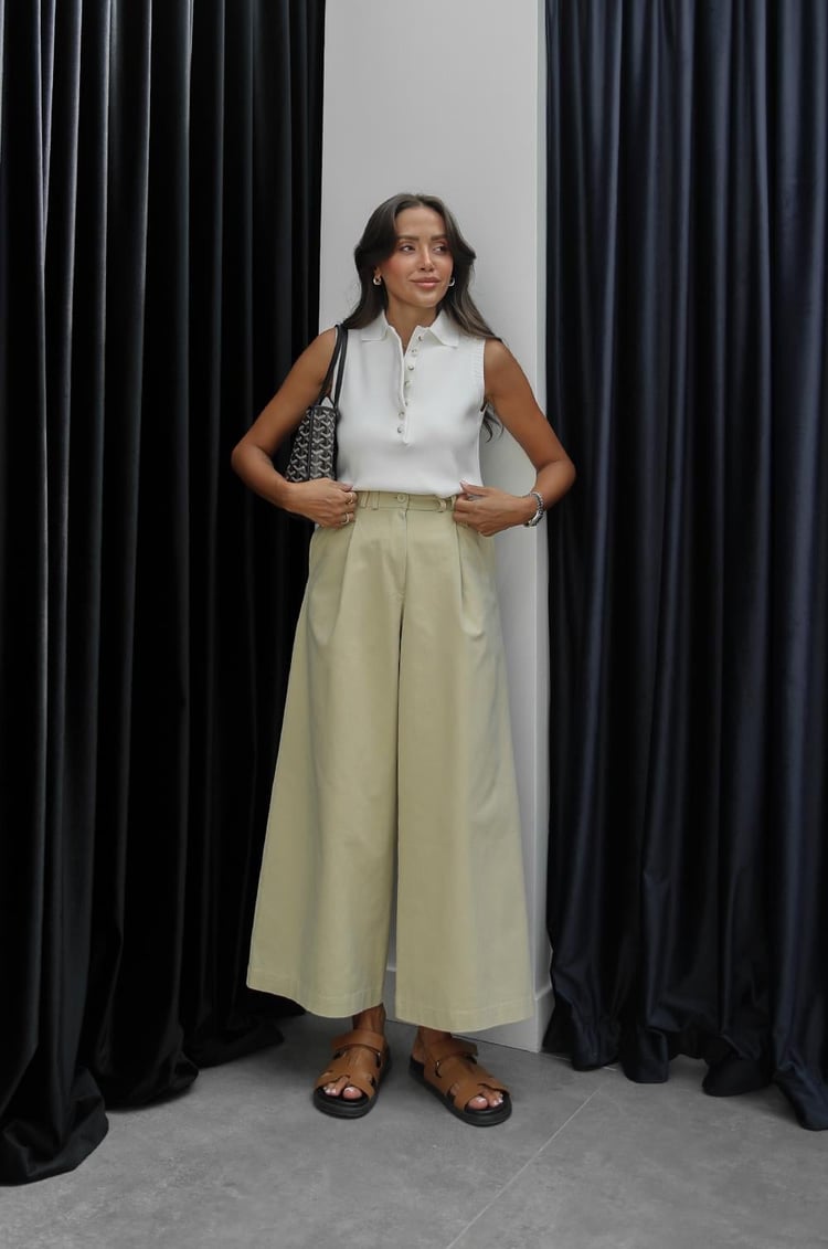 Bej Double Geniş Paça Pantolon
