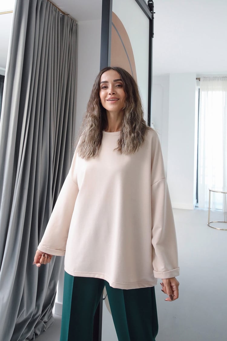 Bej Duble Kol İnce Sweatshirt