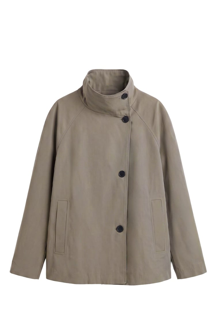 Bej Düğmeli Oversize Trençkot
