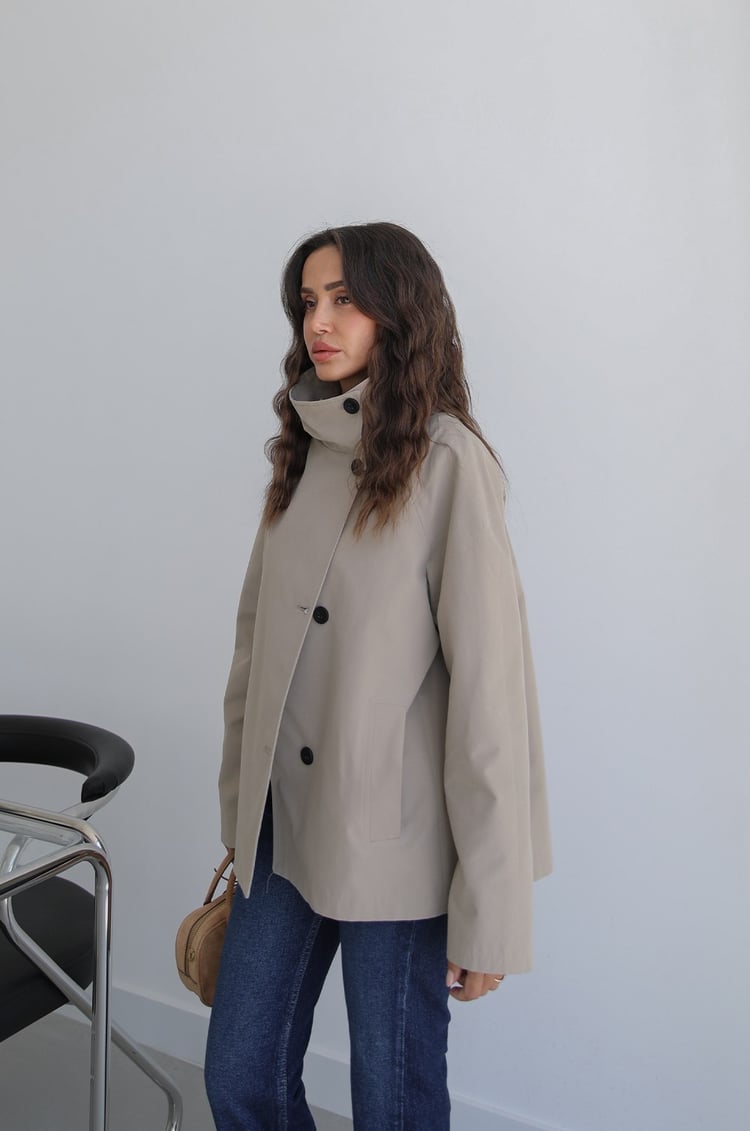 Bej Düğmeli Oversize Trençkot