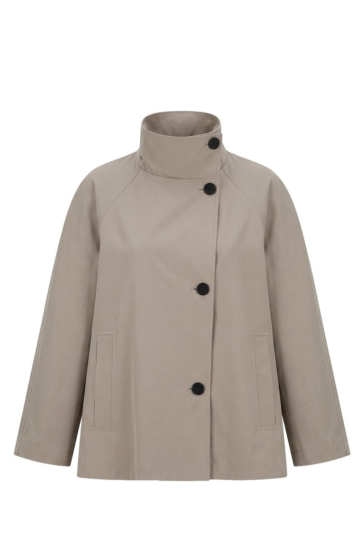 Bej Düğmeli Oversize Trençkot