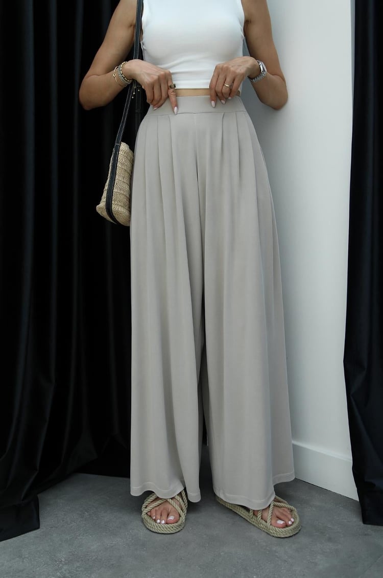 Bej Ekstra Wide Leg Modal Pantolon