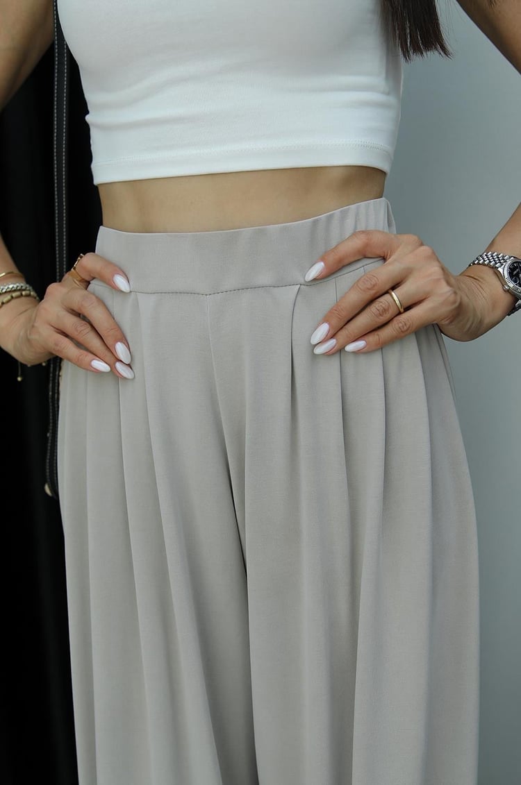 Bej Ekstra Wide Leg Modal Pantolon