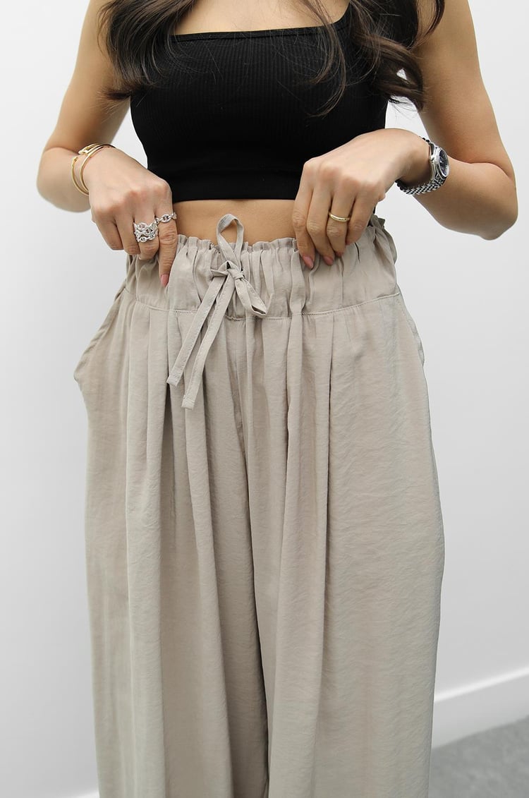 Bej Elowen Beli Büzgülü Pantolon