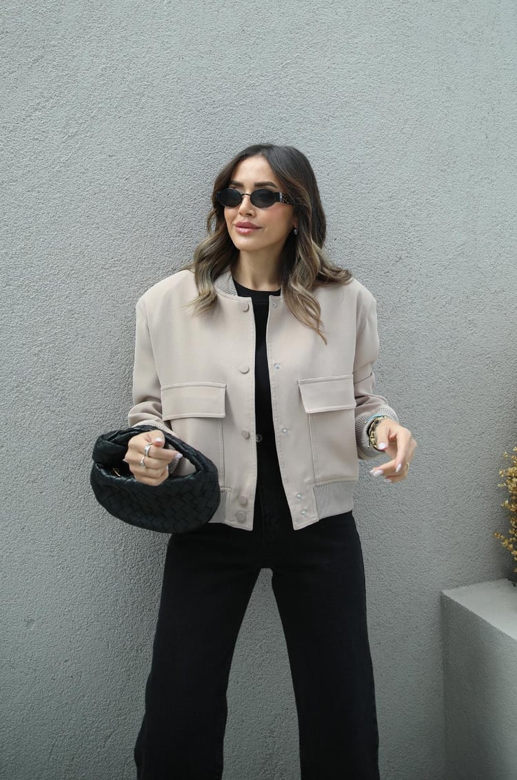 Bej Geniş Cepli Bomber Ceket