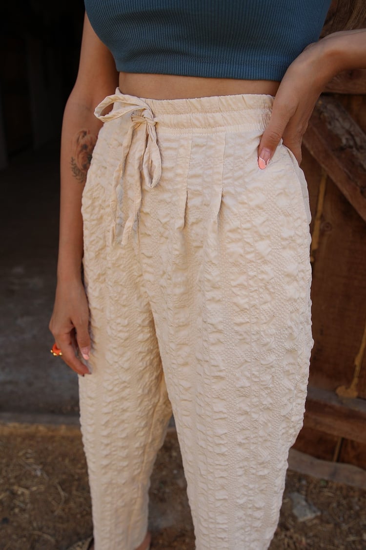 Bej Gofre Pantolon