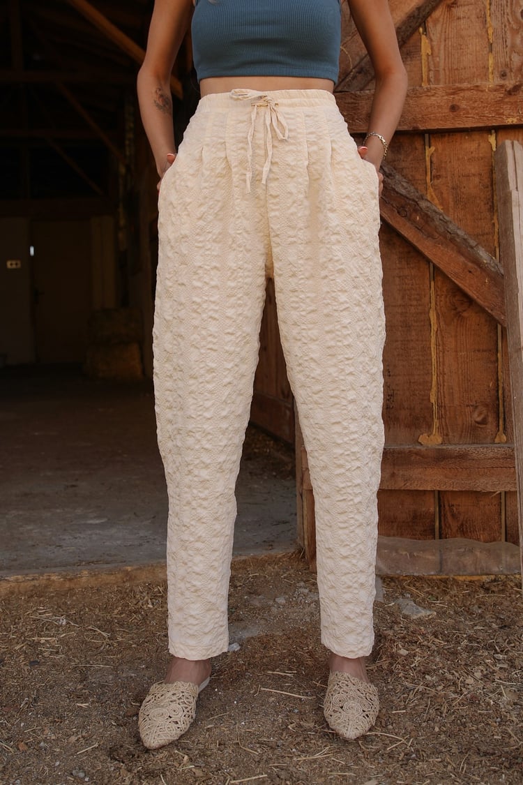 Bej Gofre Pantolon