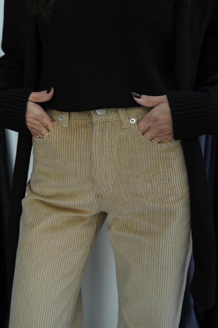 Bej Kadife Straight Pantolon