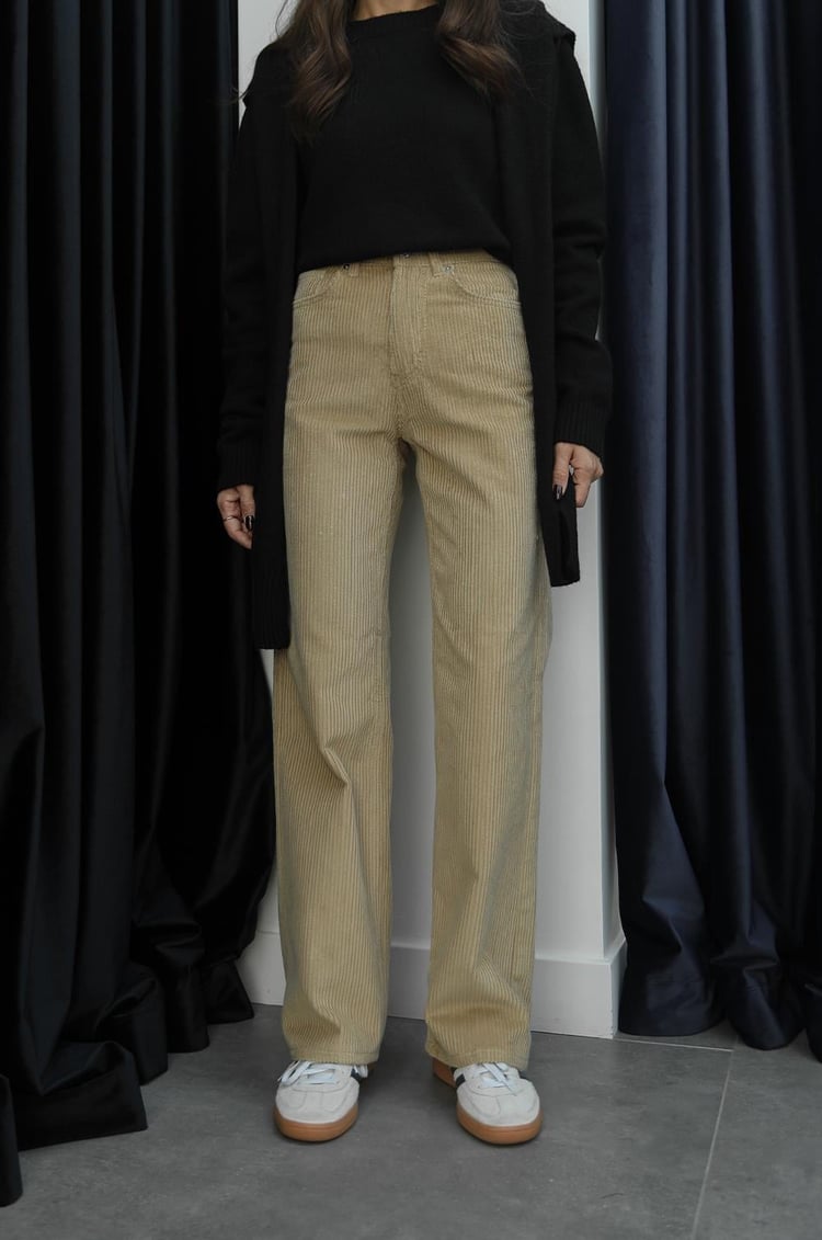 Bej Kadife Straight Pantolon