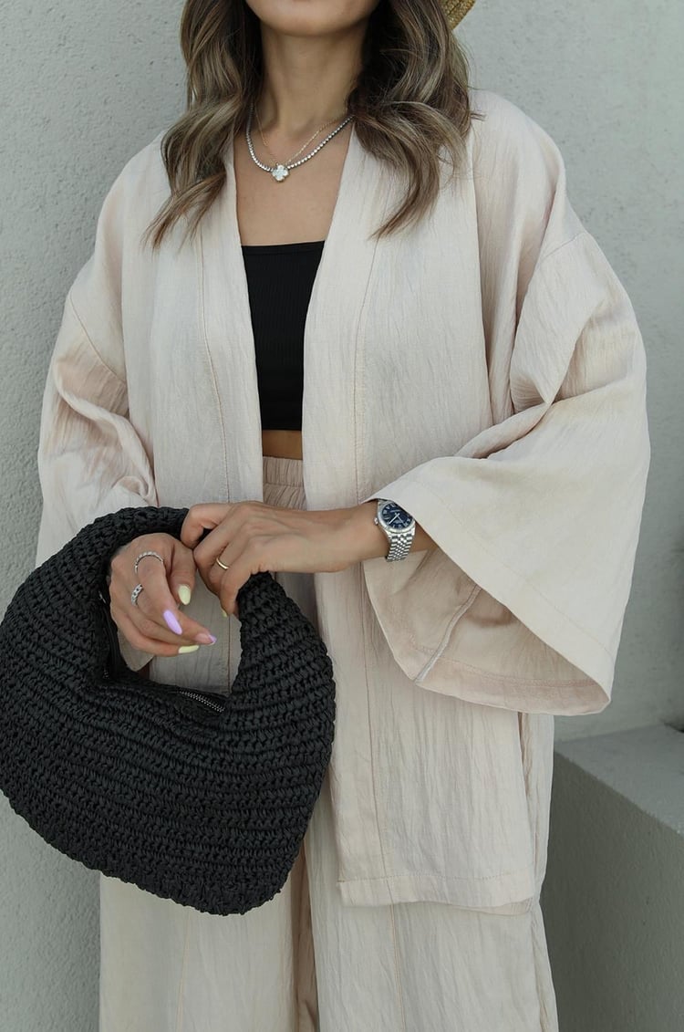 Bej Kimono Pantolon Takım