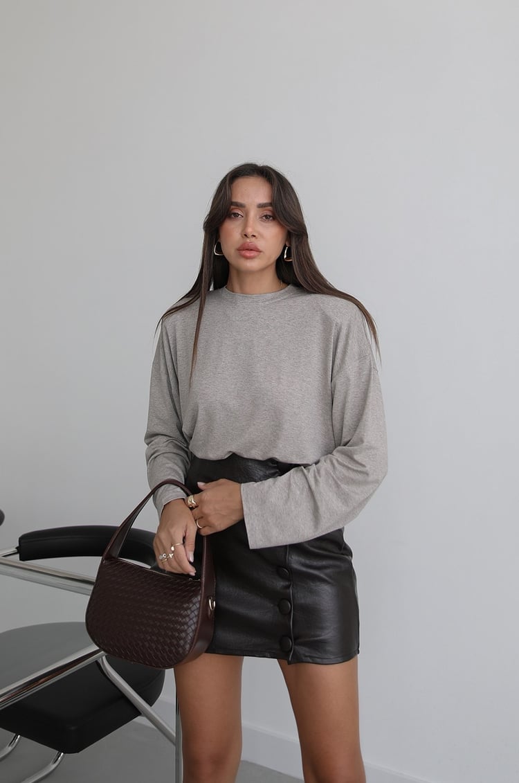 Bej Melanj Vatkalı İnce Sweatshirt