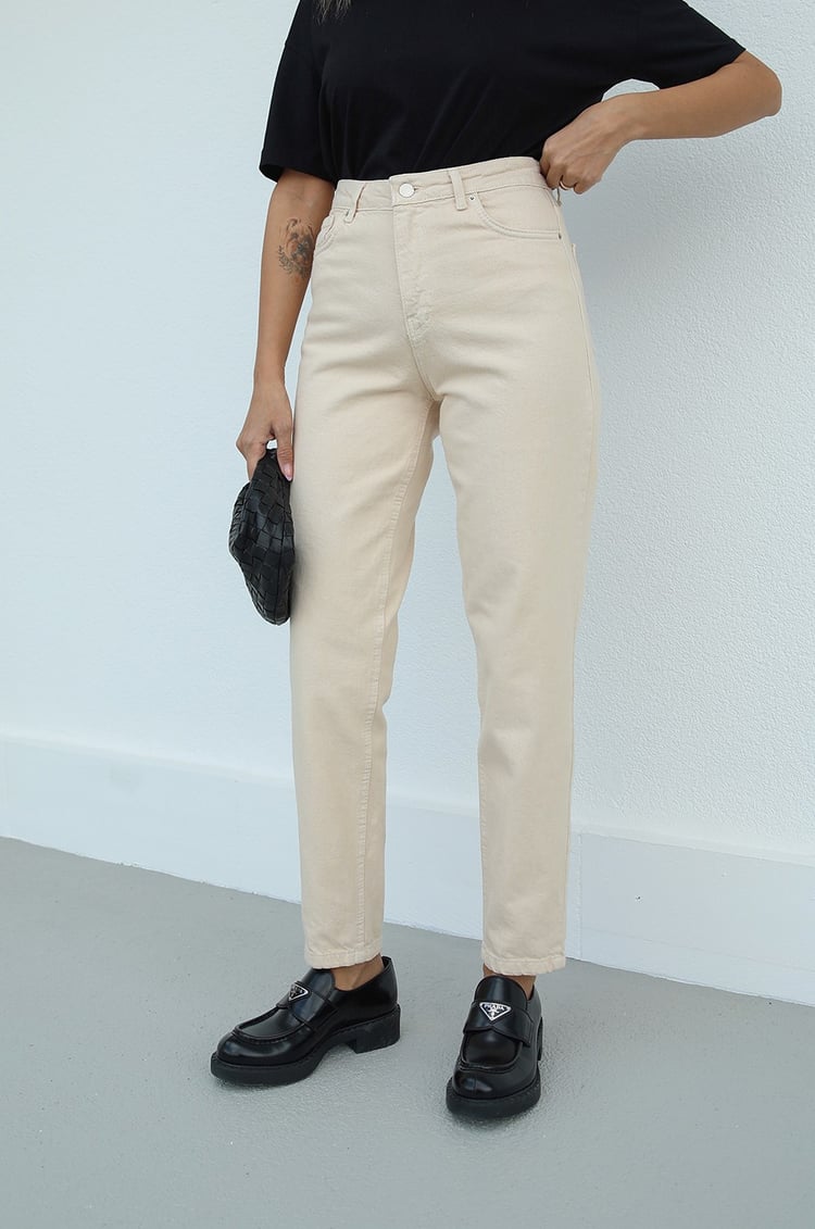 Bej Motto Mom Jean