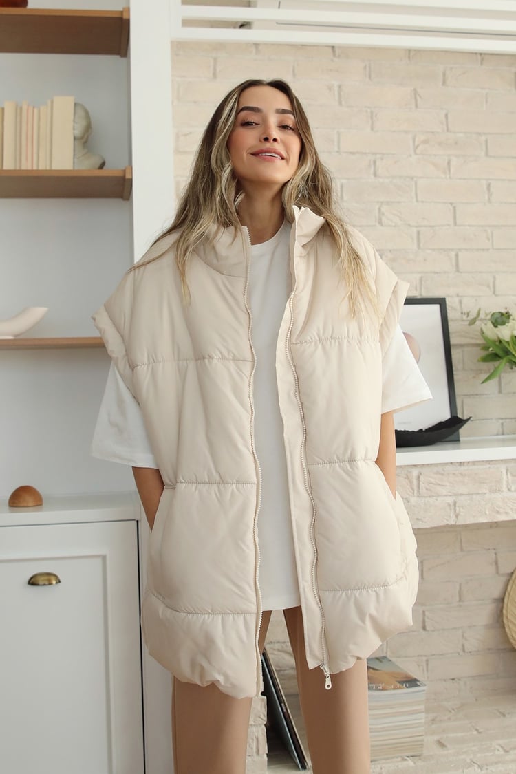 Bej Oversize Şişme Yelek