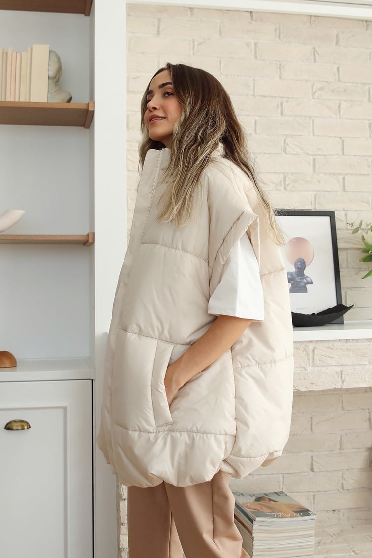 Bej Oversize Şişme Yelek
